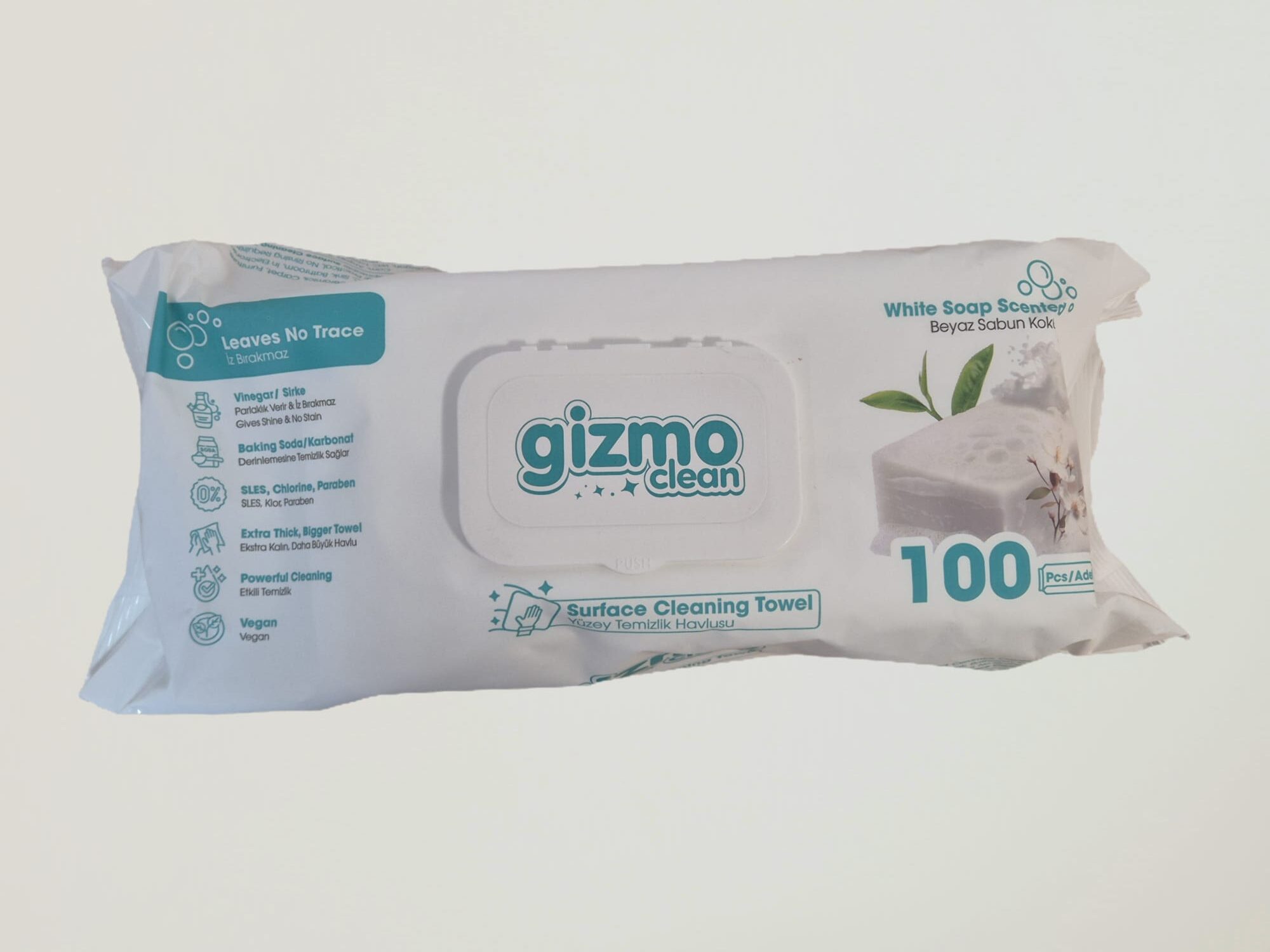 Chusteczki GIZMO do sprzątania uniwersalne 100 sztuk białe mydło